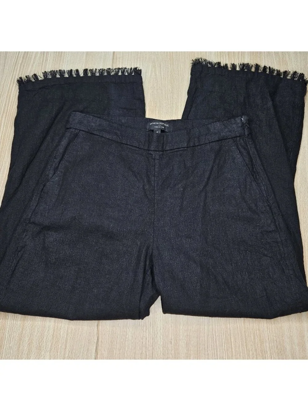 Banana Republic Womens Black Linen Blend Wide Leg Crop Pants 4